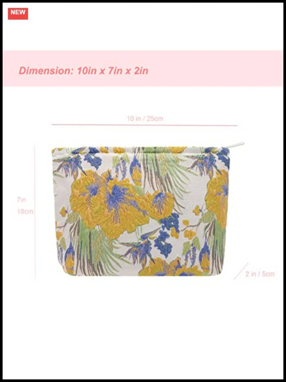 Flat Canvas-Lined Makeup Bag for Women, Zipper Cosmetic Pouch, Travel Toiletry